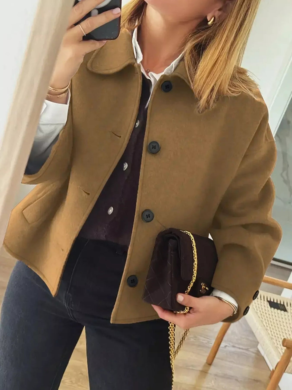 Plus Size Button-Down Cropped Outerwear.