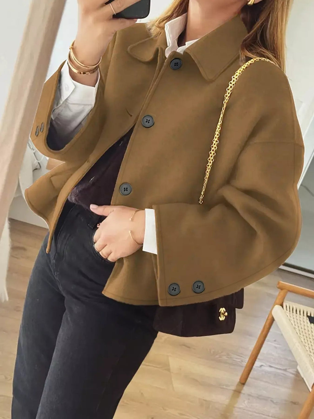 Plus Size Button-Down Cropped Outerwear.