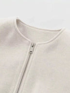 Plus Size Casual Fleece Zip-Up Bomber Jacket.