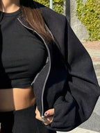 Plus Size Casual Fleece Zip-Up Bomber Jacket.