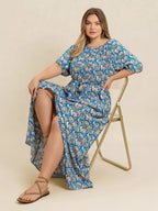 Plus Size Floral Print Maxi Dress with Side Slit.