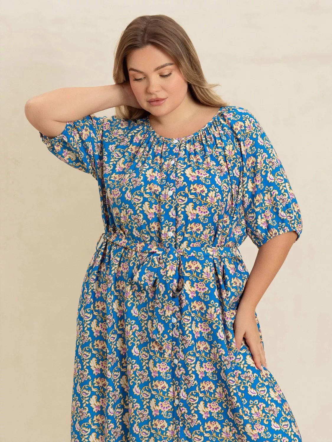 Plus Size Floral Print Maxi Dress with Side Slit.
