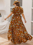 Plus Size Floral V-Neck Short Sleeve Dress.