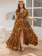 Plus Size Floral V-Neck Short Sleeve Dress.