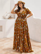 Plus Size Floral V-Neck Short Sleeve Dress.
