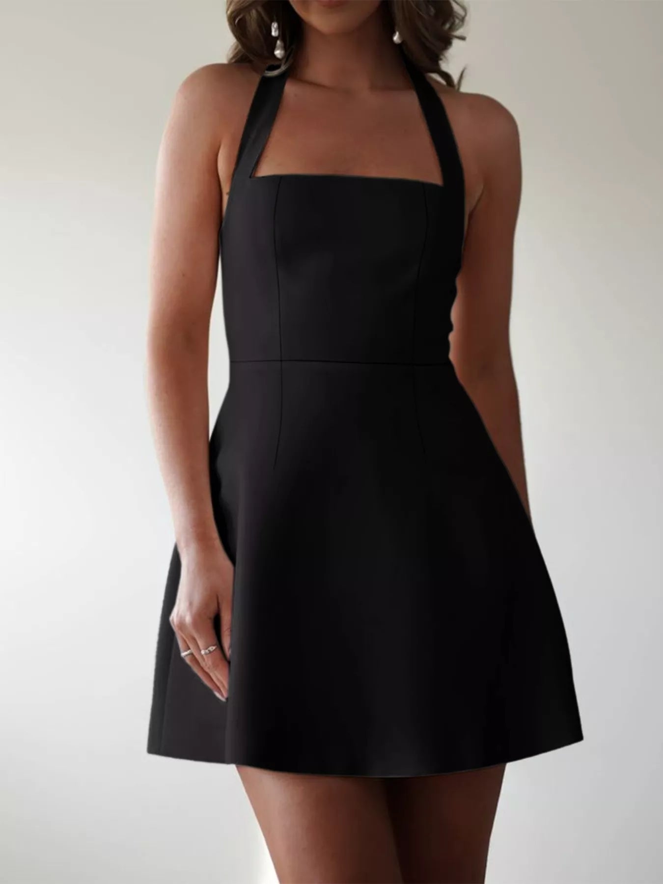 Elegant plus size halter neck mini dress, perfect for stylish and comfortable occasions