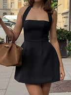 Elegant plus size halter neck mini dress, perfect for stylish and comfortable occasions