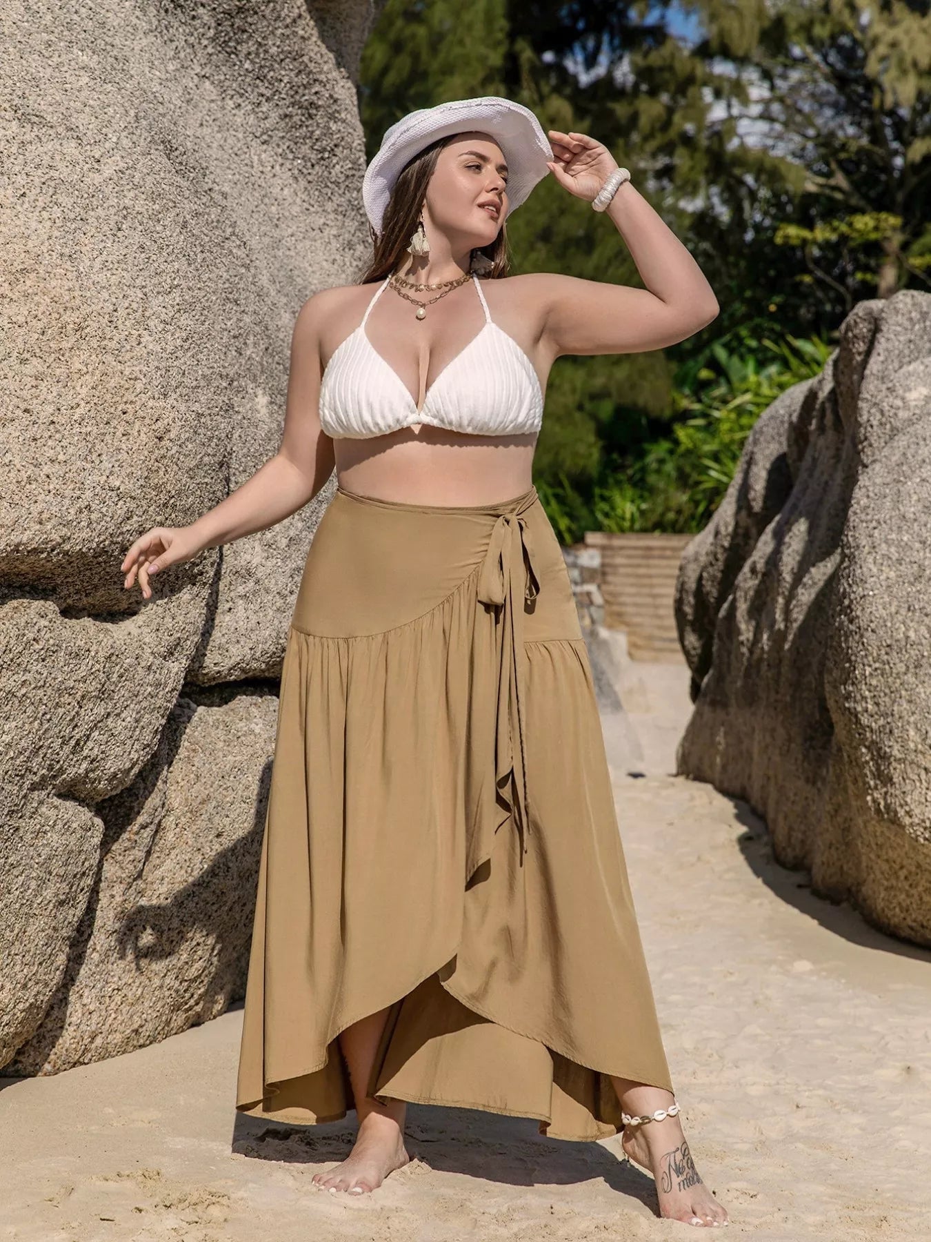 Plus size high-low skirt showcasing elegant design and comfortable fit for stylish wardrobe choices