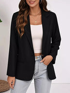 Plus Size Lapel Collar Single-Button Blazer.