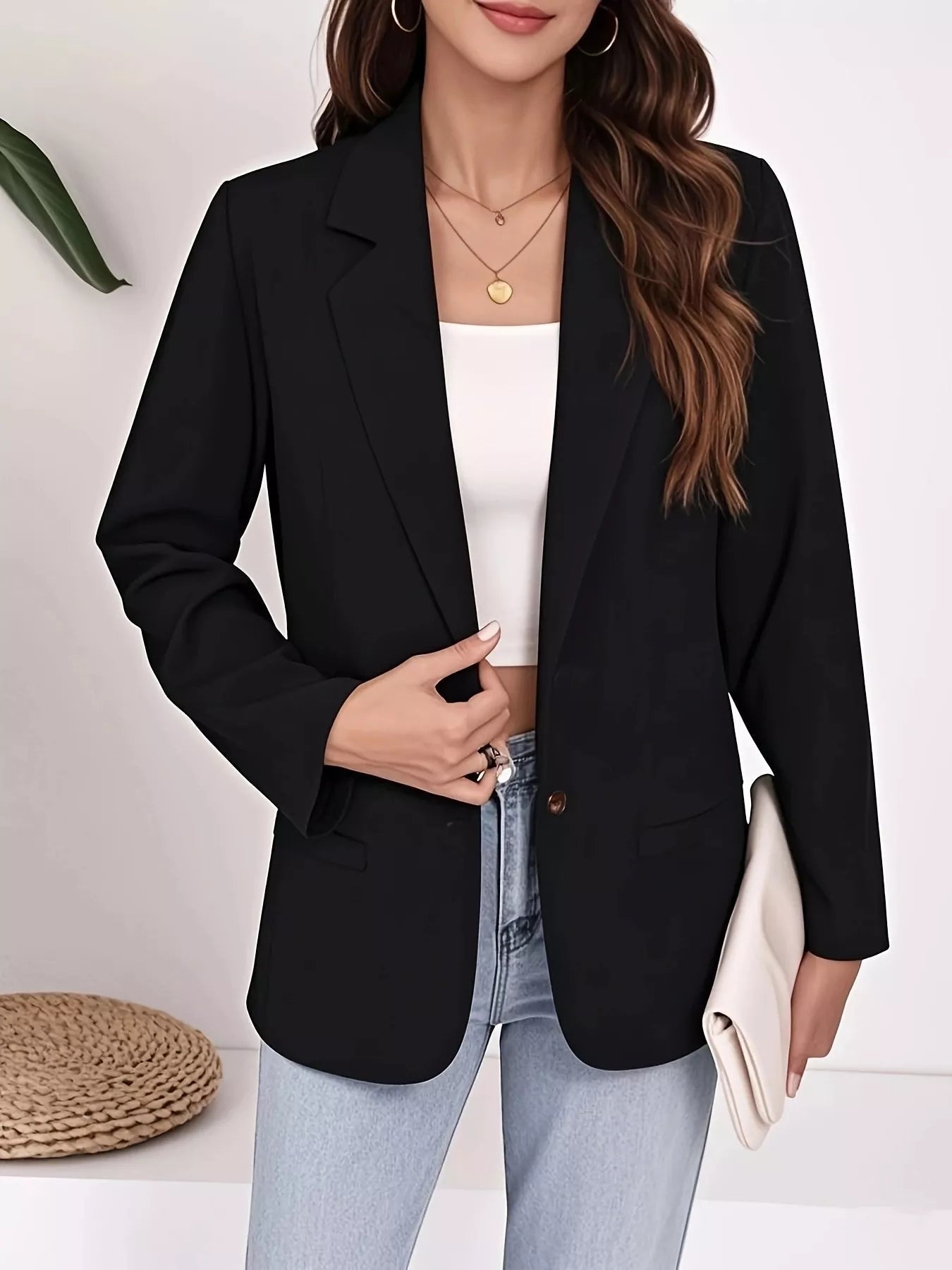 Plus Size Lapel Collar Single-Button Blazer.
