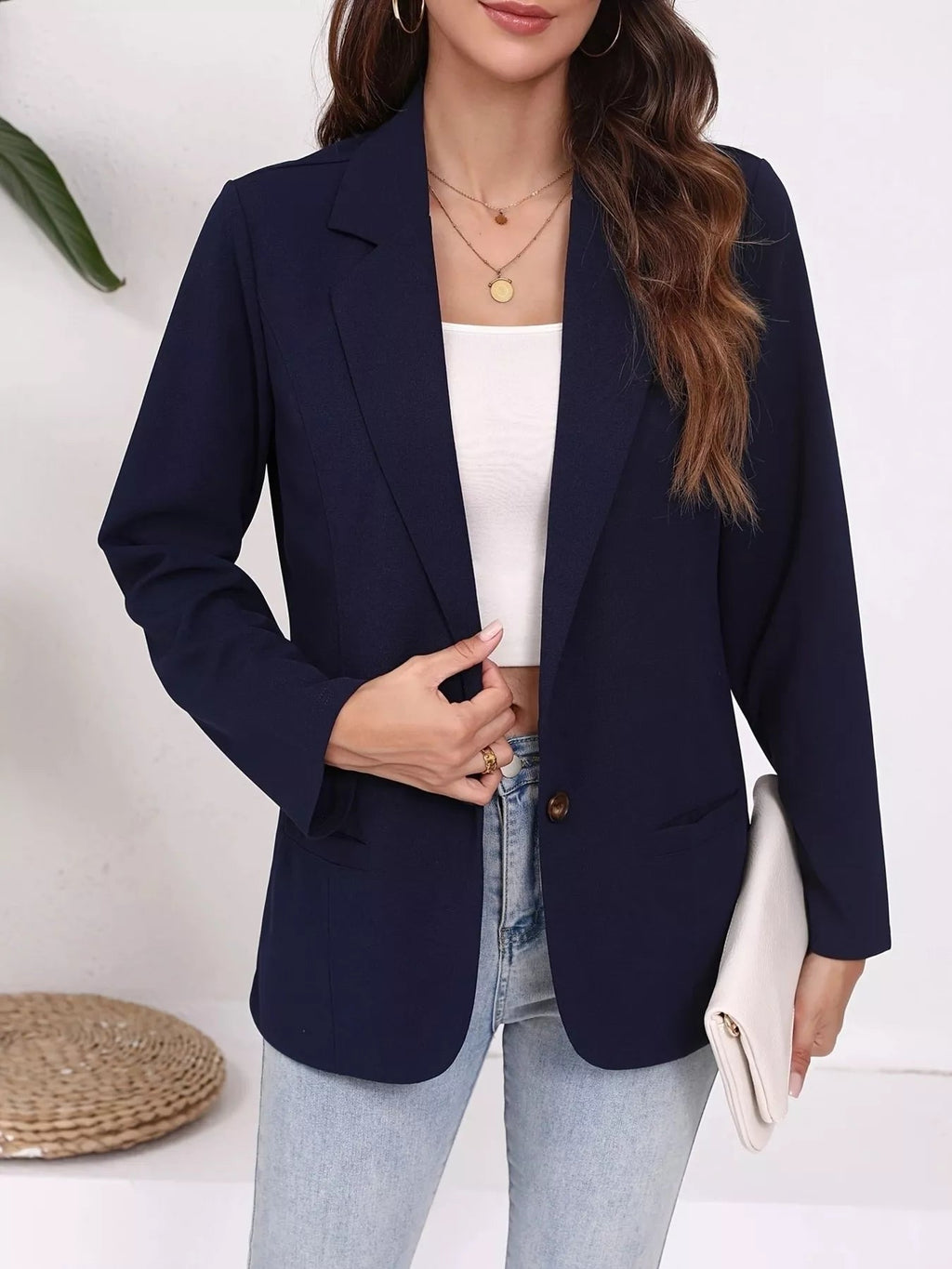 Plus Size Lapel Collar Single-Button Blazer.