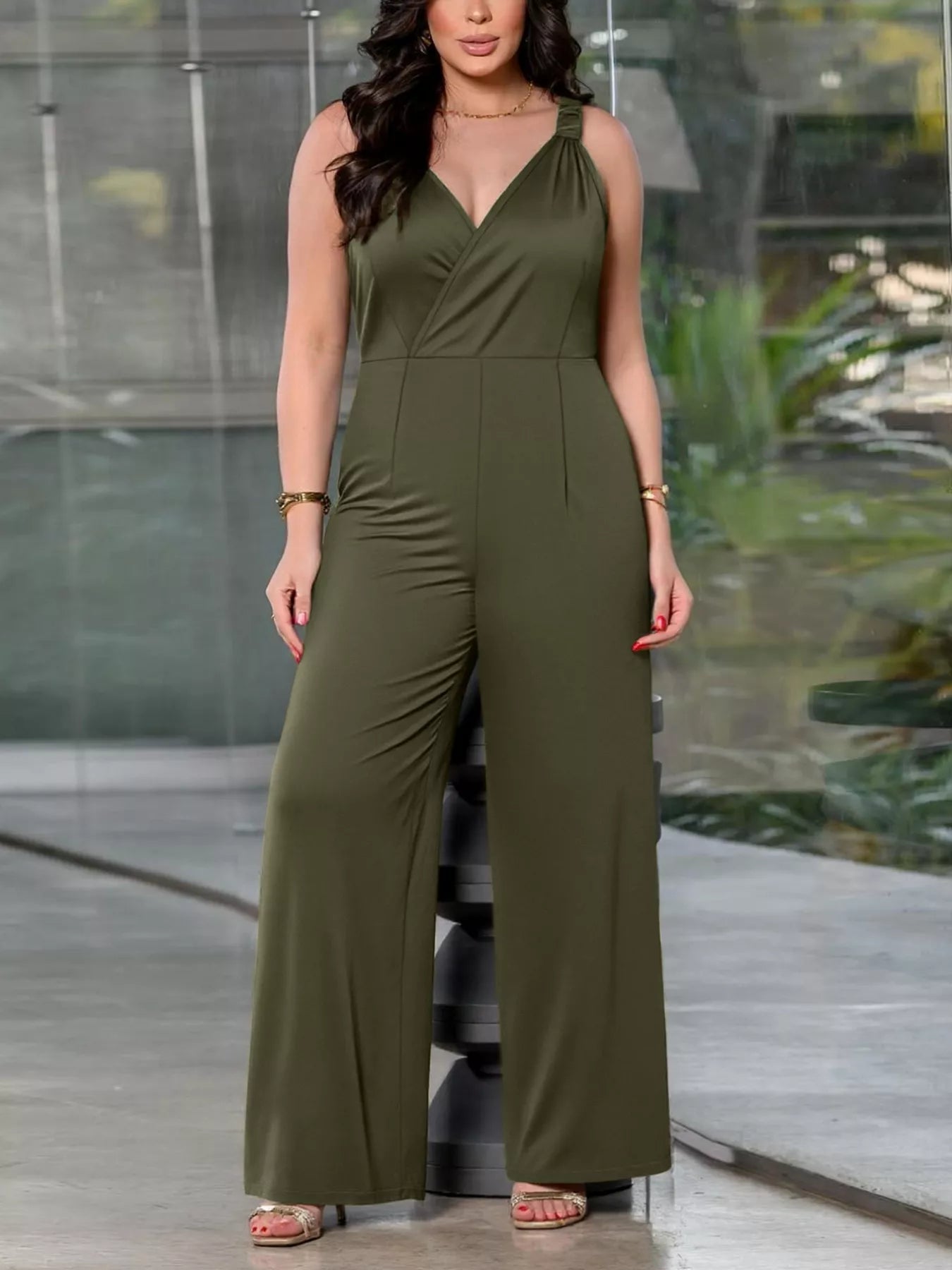 Elegant plus size wide leg jumpsuit, stylish and comfortable fashion choice