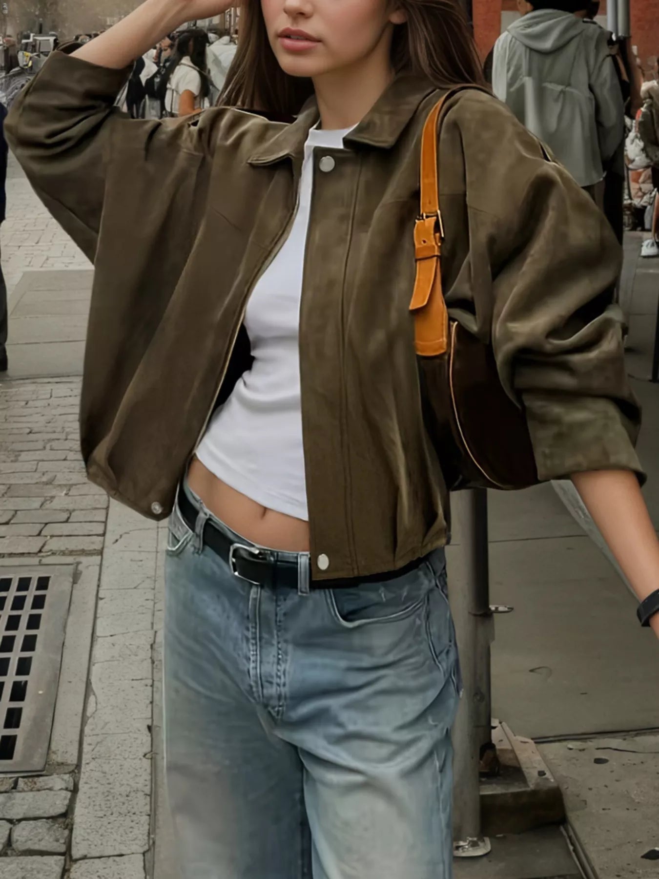 Plus Size Suede Cropped Bomber Jacket.