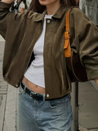 Plus Size Suede Cropped Bomber Jacket.