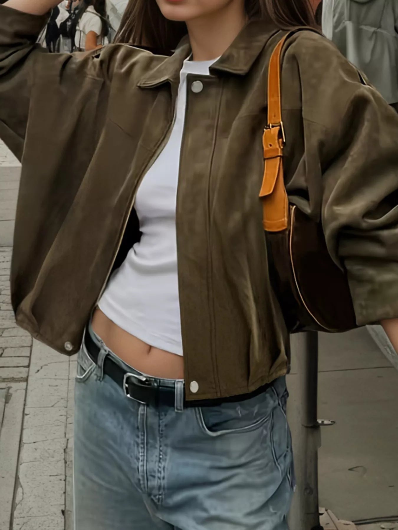 Plus Size Suede Cropped Bomber Jacket.