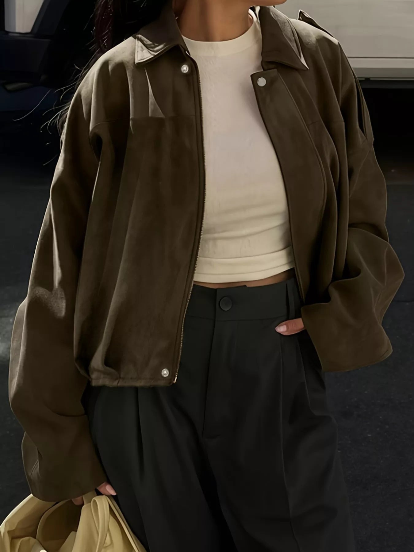 Plus Size Suede Cropped Bomber Jacket.