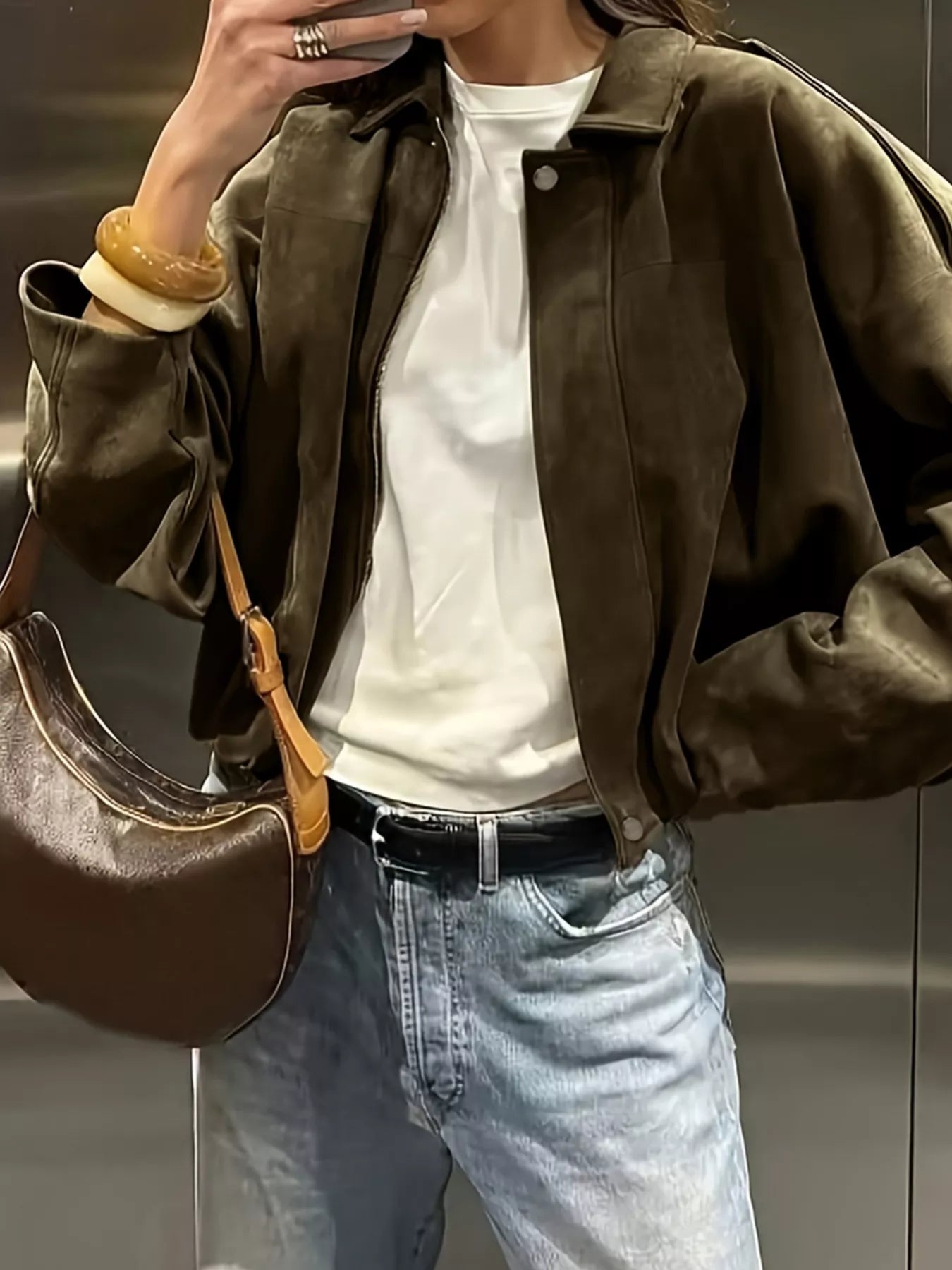 Plus Size Suede Cropped Bomber Jacket.