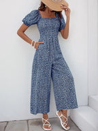 Printed Square Neck Puff Sleeve Jumpsuit