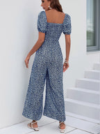 Printed Square Neck Puff Sleeve Jumpsuit