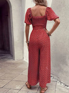 Printed Square Neck Puff Sleeve Jumpsuit.