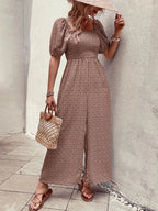 Printed Square Neck Puff Sleeve Jumpsuit.