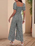 Printed Square Neck Puff Sleeve Jumpsuit