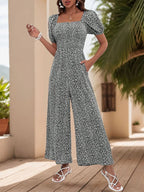 Printed Square Neck Puff Sleeve Jumpsuit
