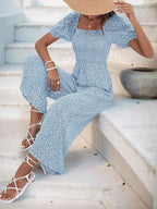 Printed Square Neck Puff Sleeve Jumpsuit