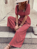 Printed Square Neck Puff Sleeve Jumpsuit.