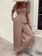 Printed Square Neck Puff Sleeve Jumpsuit.