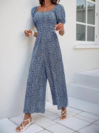Printed Square Neck Puff Sleeve Jumpsuit