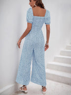 Printed Square Neck Puff Sleeve Jumpsuit