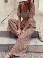 Printed Square Neck Puff Sleeve Jumpsuit