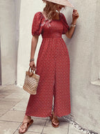 Printed Square Neck Puff Sleeve Jumpsuit.