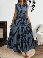 Printed Tie Waist Sleeveless Maxi Dress.