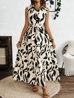Printed Tie Waist Sleeveless Maxi Dress.