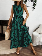 Printed Tie Waist Sleeveless Maxi Dress.