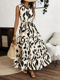 Printed Tie Waist Sleeveless Maxi Dress.