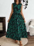 Printed Tie Waist Sleeveless Maxi Dress.