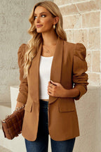 Puff Sleeve Shawl Collar Blazer.