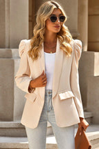 Puff Sleeve Shawl Collar Blazer.