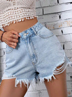 Raw denim shorts showcasing classic denim shorts style for versatile summer fashion.