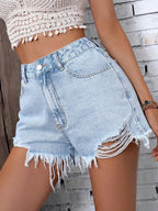 Raw denim shorts showcasing classic denim shorts style for versatile summer fashion.