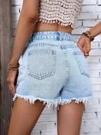 Raw denim shorts showcasing classic denim shorts style for versatile summer fashion.