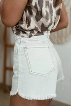 High waist denim shorts designed for a stylish and comfortable summer look, perfect for casual outings.