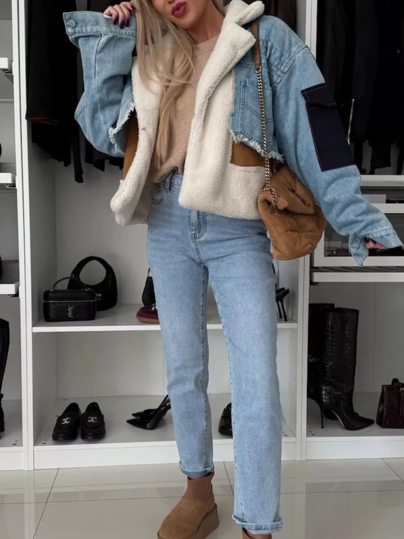 Raw Hem Sherpa Lined Denim Jacket.