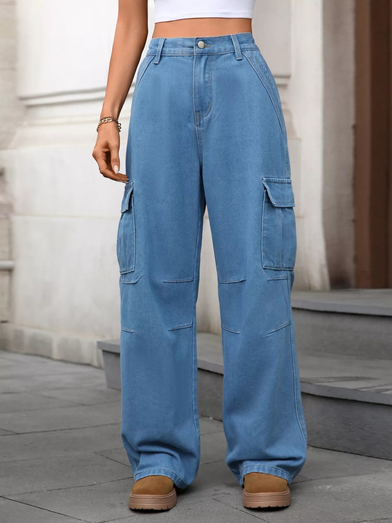 Comfortable cargo jeans designed for durability and everyday wear, offering both style and comfort.