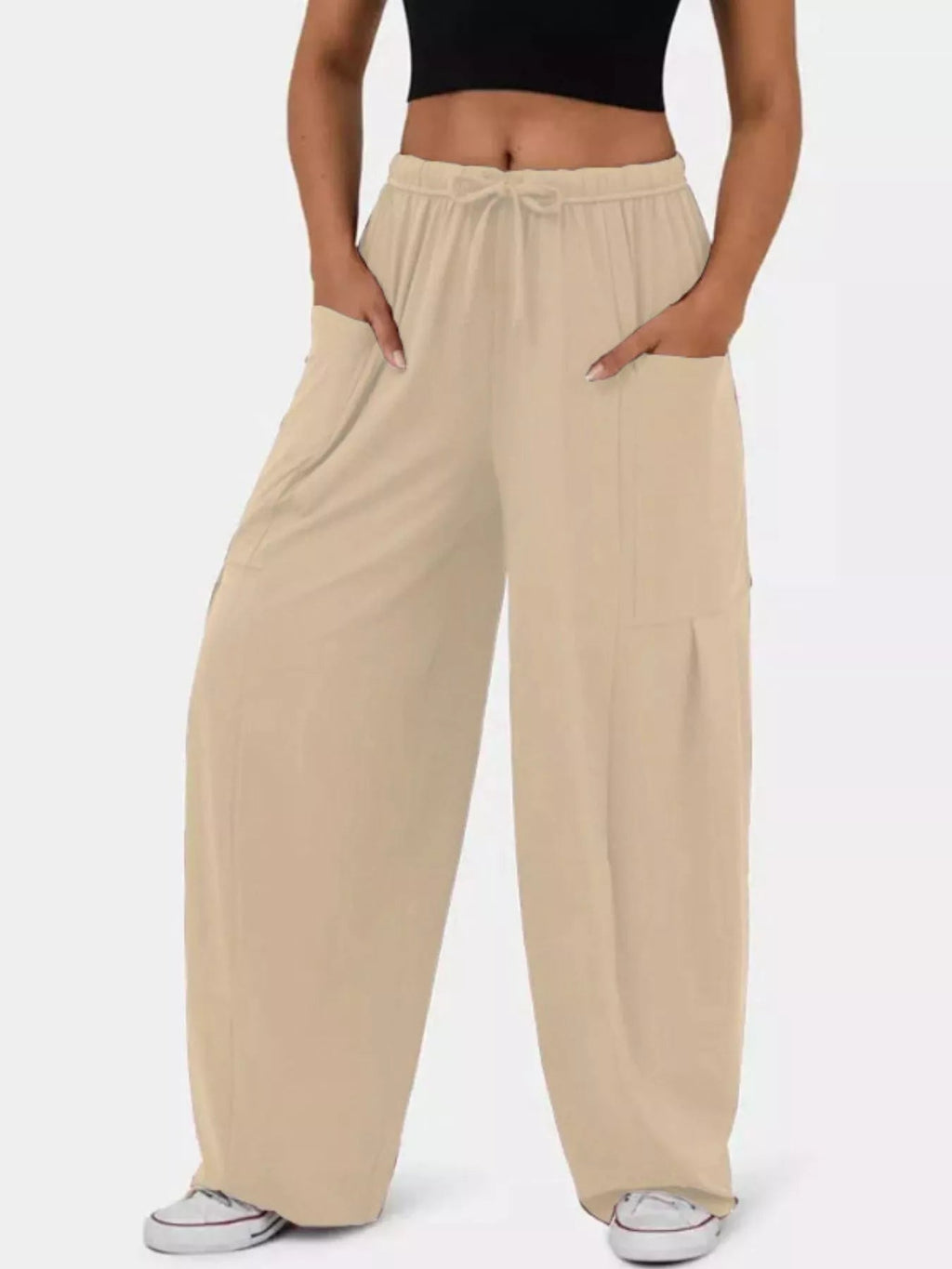 Relaxed fit drawstring pants offering comfort and style for casual and formal wear, ideal for everyday use.