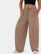 Relaxed fit drawstring pants offering comfort and style for casual and formal wear, ideal for everyday use.