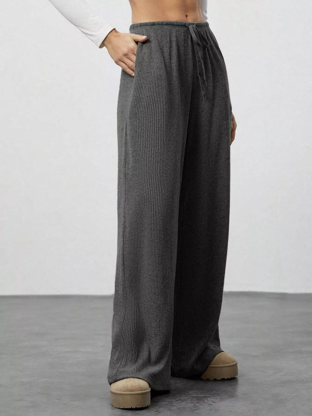 Relaxed fit wide leg pants offering comfort and style for a modern wardrobe.